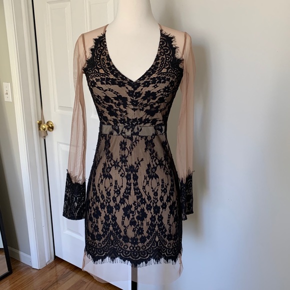 none Dresses & Skirts - Black Lace and Nude Sheer Dress